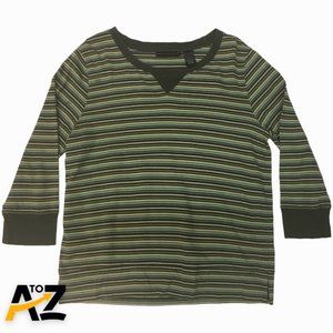 Preswick & Moore Womens Top Size Large Green 3/4 Sleeves Striped